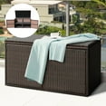 thumbnail image 1 of Gymax Coffre de Rangement en Rotin de 73 Gallons pour Patio Extérieur avec Siège et Porte, Brun Mélangé, 1 of 10