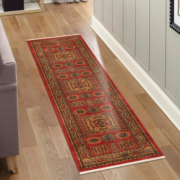 Unique Loom Sahand Collection Area Rug (2' x 6' 1" Runner Red/Light Blue)