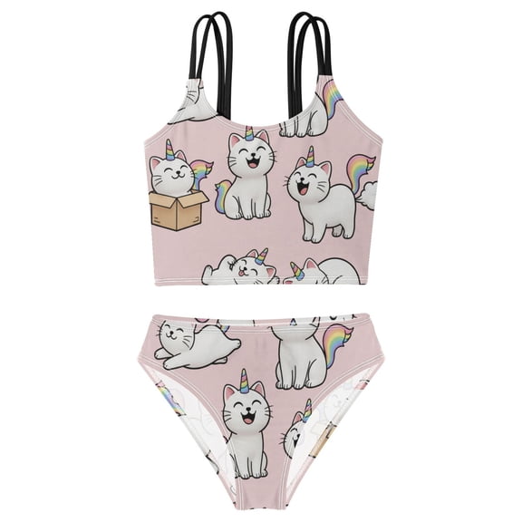 DALAWU Swimsuit 2-Piece Tank Swimming Wear Quick Dry Bathing Suit-Unicorn Cat Printed