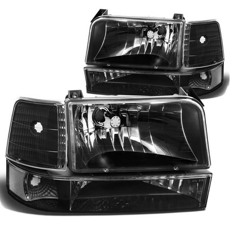 Ford Bronco Headlamp Headlight - for 92-96 ford f-150 bronco replacement headlight lamp assembly (black housing) - 5 gen 93 94 95