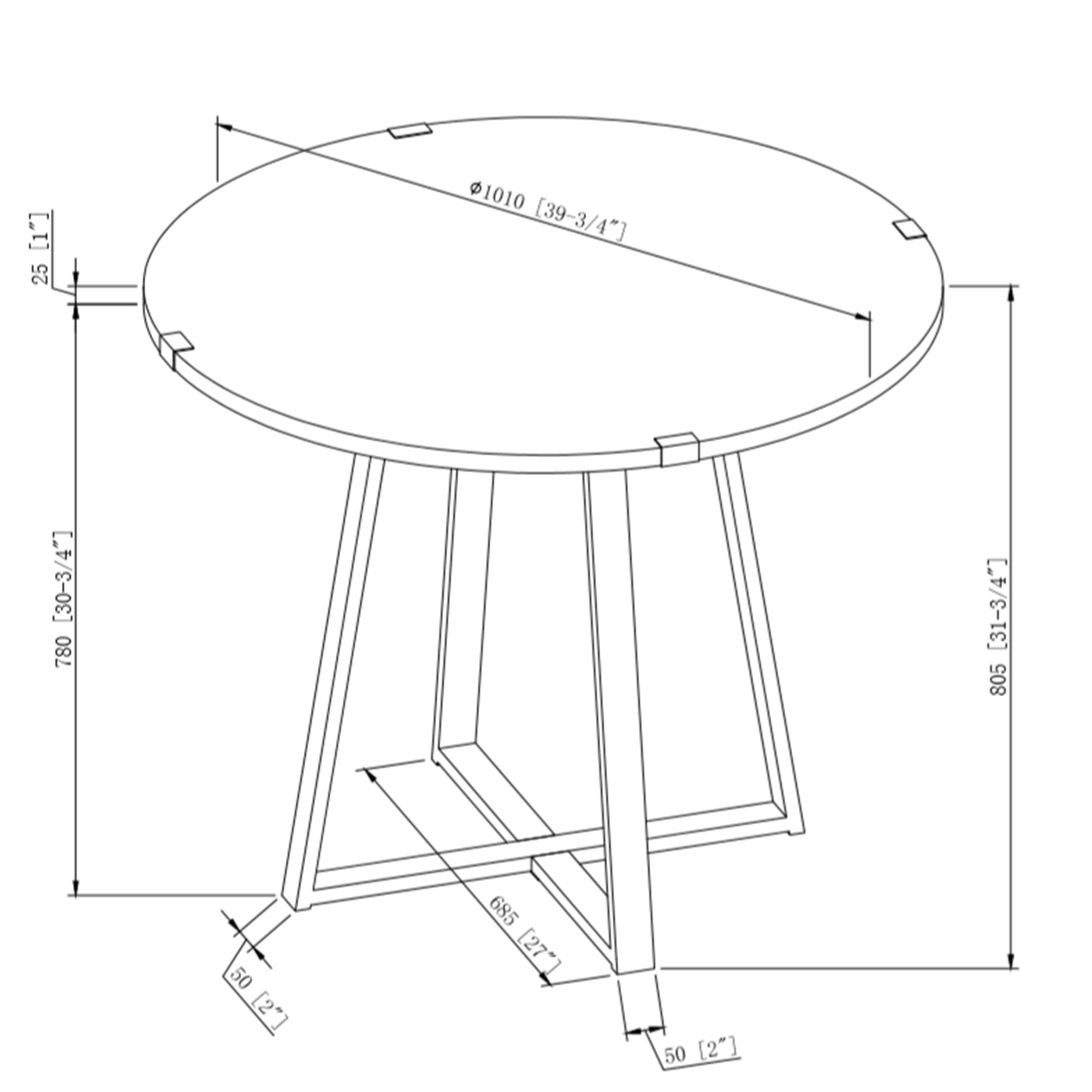 Manor Park Rustic Round Dining Table, English Oak/Black
