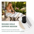 thumbnail image 4 of Round Outdoor Tablecloth with Umbrella Hole and Zipper, Beige Grey Striped Tablecloth with Elastic Waterproof, Minimalist Farmhouse Stripe Patio Table Covers for 55" - 60" Picnic Pool Tables, 4 of 9