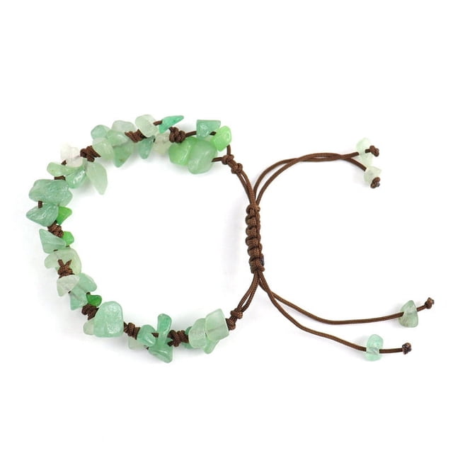 Nvzi Pulsera de cuentas hecha a mano, pulsera tejida a mano pura de cristal de piedra triturada natural con cuerda ajustable (verde)