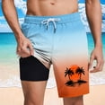 thumbnail image 2 of Shorts for Men Plus Size Gradient Color Palm Printed Drawstring Elastic Waist Summer Loose Comfy Shorts with Pocket Light Blue S, 2 of 5