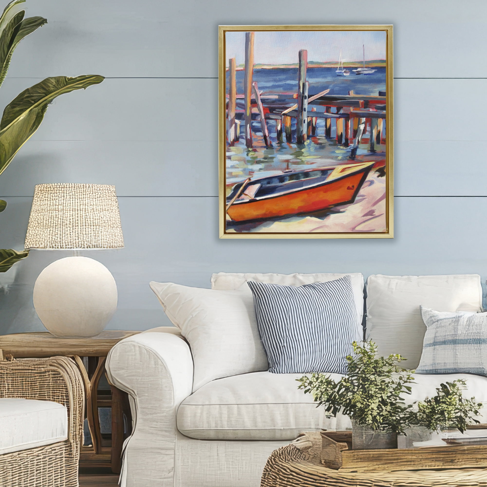 Stupell Industries Provincetown Harbor Boat Gold Framed Floater Canvas Wall Art, design by Maxine Shore