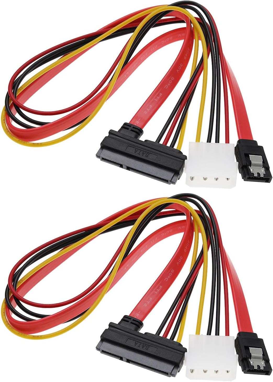 HRTGFD-2Pcs SATA Data Power 2-in-1 Cable 22Pin(7+15) SATA Male to Female Data and Power Combo Extension Cable Accessories for Hard Drive Motherboard PC Case Modding