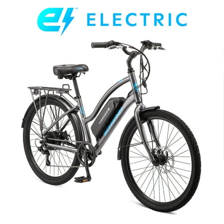 Schwinn EC1 Low Step Cruiser Electric Bike, 7 Speeds, 26-Inch, 250-Watt Pedal Assist Motor, Mens, Womens