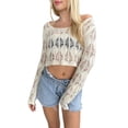 thumbnail image 1 of Franhais Women Crop Tops Cutout See-Through Long Sleeve Knitwear Fitted Shirt Streetwear Clubwear, 1 of 9