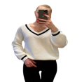 thumbnail image 5 of Suéter de mujer de manga larga holgado adelgazante con costuras casuales de estilo europeo y americano de otoño e invierno, 5 of 5