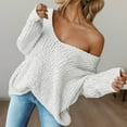 thumbnail image 2 of Arlun Women's off the Shoulder Sweaters Hollow out V-Neck Long Sleeve Knit Pullover Tops Chic Casual Fall Winter Loose Fit Solid Color Elegant Basic Sweater White XL, 2 of 8