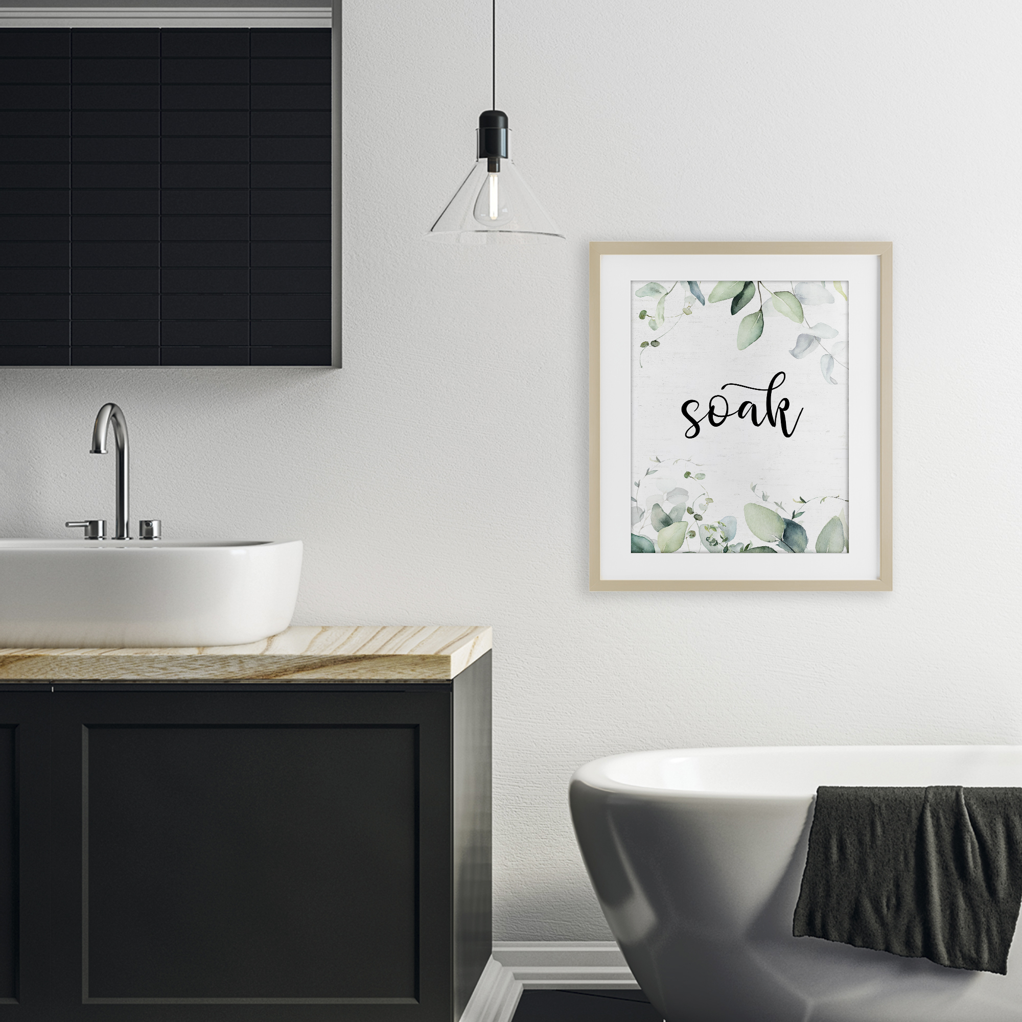 Soak Leafy Herbs Birch Framed Print Under Glass, design by Lettered and Lined