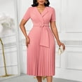 thumbnail image 2 of AURA Plus Size Summer V Neck Pleated A Line Dress High Waist Elegant Midi Party Dress XL XXXL, 2 of 10