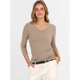 thumbnail image 3 of ANRABESS V Neck Shirts for Women 3/4 Sleeve Ribbed Knit Fitted Tee, Soft Stretch Basic Casual Work Top Small, 3 of 9