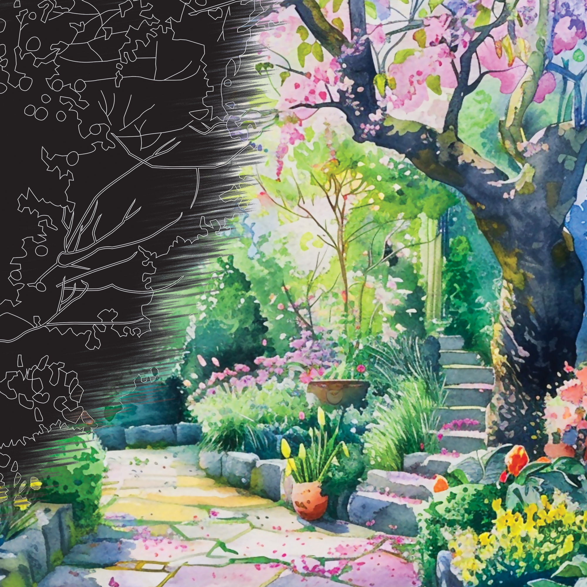 Brea Reese: Scratch Art Paper Pad - Garden Scenes - 5 Nature Designs, Metallic Foil, Dual-Tip Stylus & Brush, Easy-to-Frame 9x12" Pages, Adult Craft