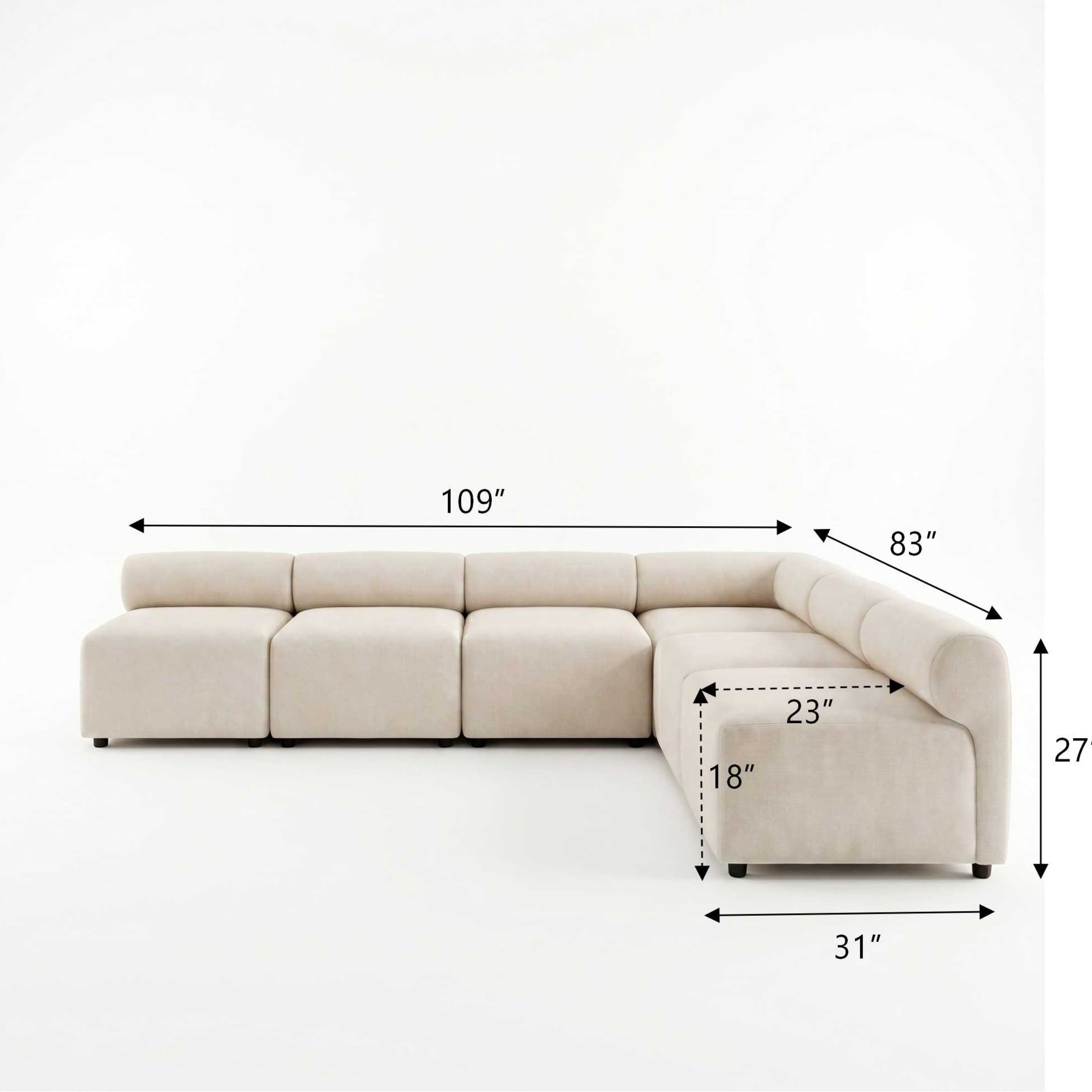 Christopher Knight Home 6-Seat Modular Sectional Sofa, Round-Back Armless & Corner Chairs with Deep Cushions, Beige