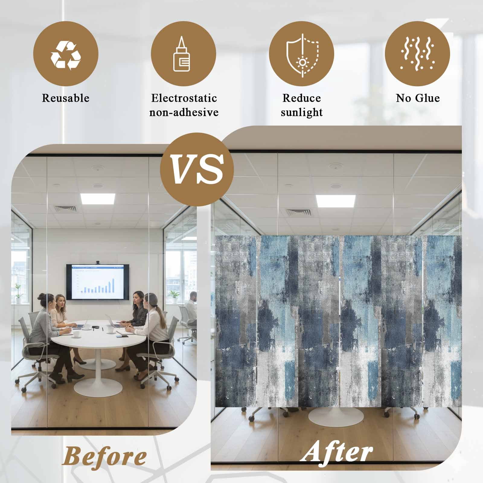 Navy Blue Grey Privacy Window Film, Decorative Frosted Glass Window Film, Modern Oil Painted Abstract Art Aesthetics Reusable Peel and Stick Static Cling for Home Bathroom Office Glass Door 23.6"x59"