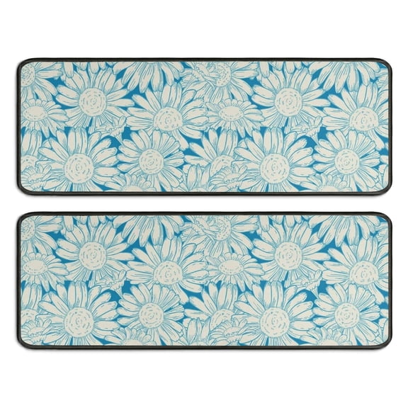 Kitchen Rugs Sets Of 2,Daisy Flower Pattern Anti Fatigue Kitchen Mat Rugs Non Slip Washable,Decorative Kitchen Floor Mats for Kitchen,Sink,Laundry,17"x47" 17"x47"