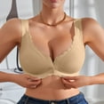 thumbnail image 2 of khonts,Women's Front Hook Closure Bras Wave Trim Seamless Wireless Push up Lightweight Bralettes Comfortable Everyday Bras Khaki M, 2 of 6