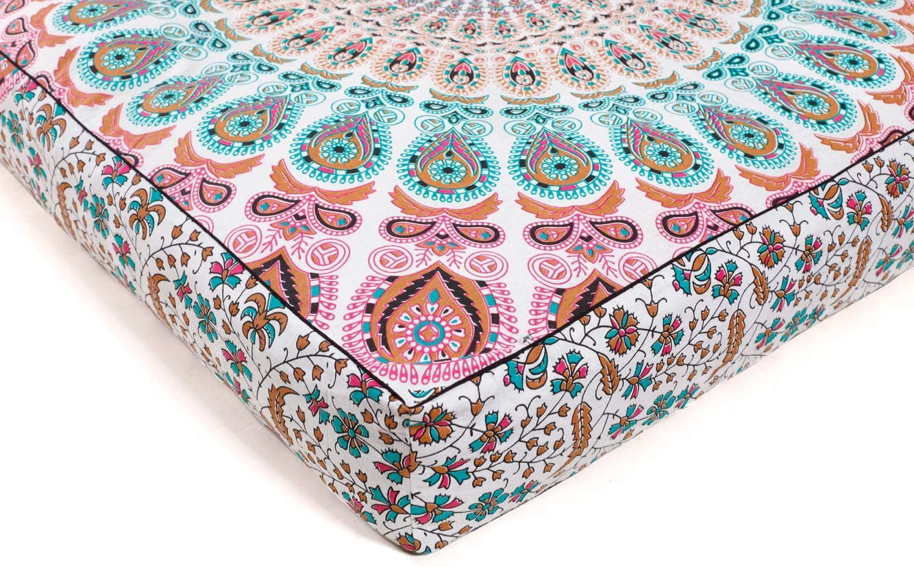 THE ART BOX Indian Hippie Ombre Mandala Floor Pillow Cover Square Ottoman Pouf Cover Daybed Oversized Cotton Cushion Cover with Heavy Duty Zipper Seating