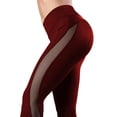 thumbnail image 3 of Women'S Mesh High Waist Yoga Leggings with Pockets, Tummy Control, 4-Way Stretch Wine Red M, 3 of 8