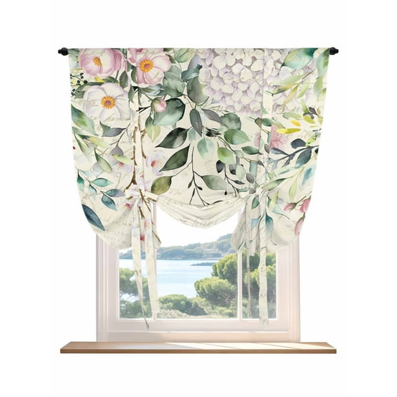 Eucalyptus Leaves Tie Up Curtains for Windows 54 Inch Length Balloon Curtains Kitchen Adjustable Balloon Window Shade Farmhouse Sage Green Leaf Floral Plants Tie Up Bathroom Curtain Window 42"x54"