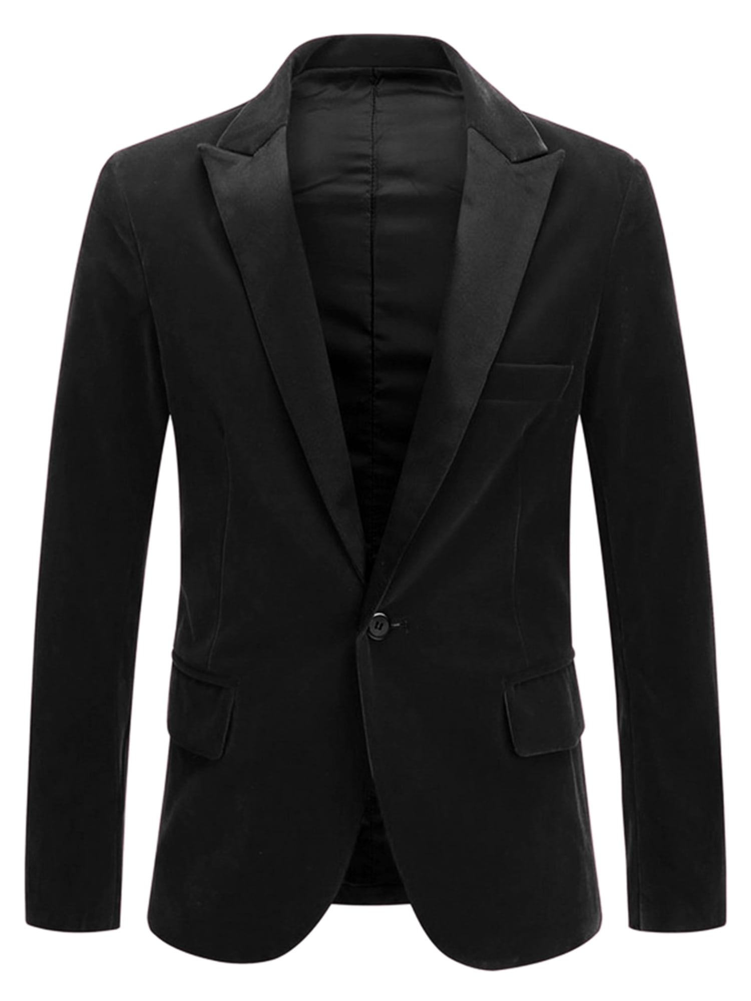 Unique Bargains Men's Velvet Blazer One Button Party Prom Tuxedo Dinner Suit Jacket XL Black