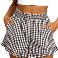 thumbnail image 2 of Lounge Shorts For Women Summer Plaid Ruffle Hem Office Leisure Travel Day Vacation Resort Everyday Style Comfort Focused Design Modern Casual Wardrobe Brown S, 2 of 6