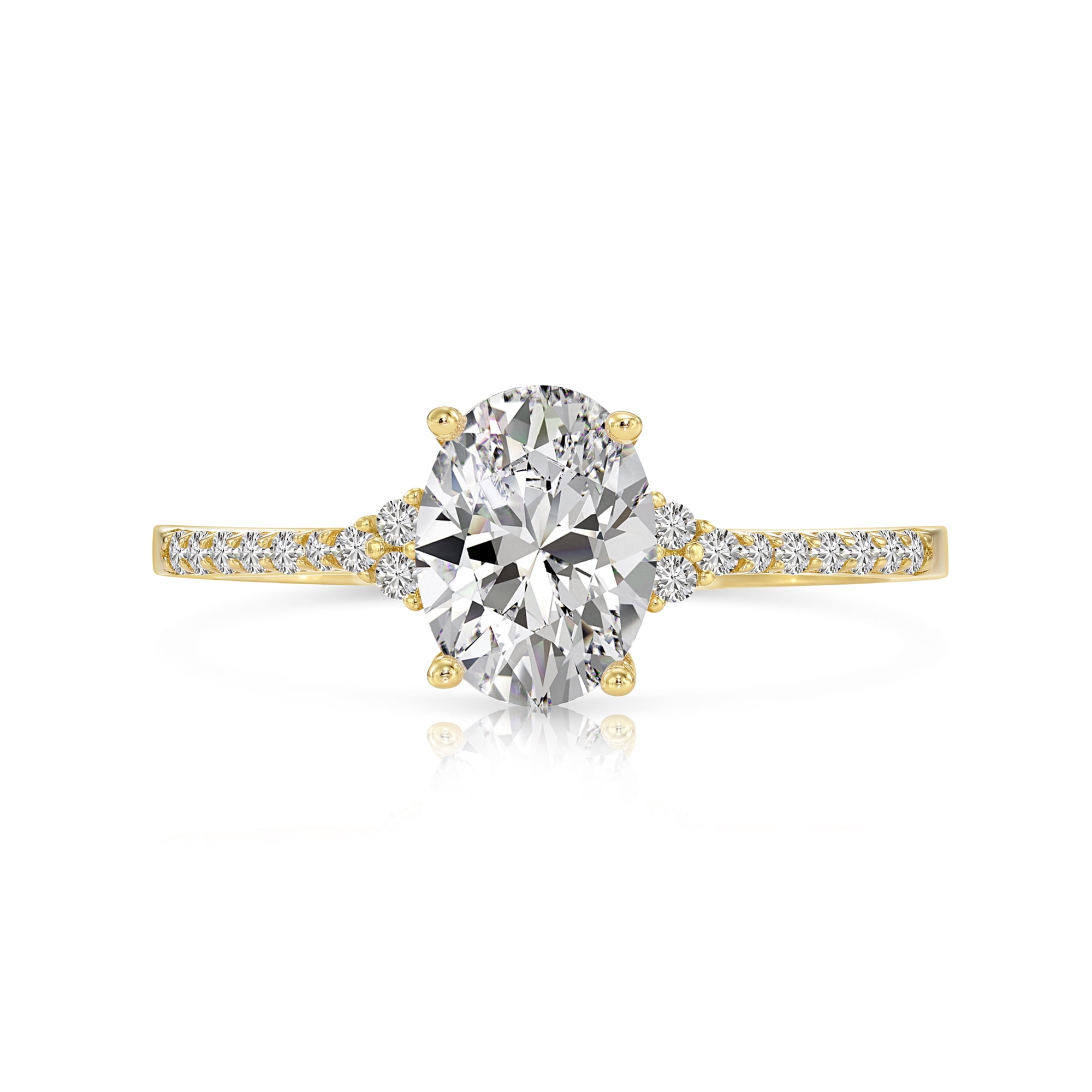 Tilo Jewelry 14K Yellow Gold 1.50 Carat Solitaire Oval-Shaped Engagement Wedding Ring with Side-stone Accents | Size 7 | Classic Engagement Ring for Women