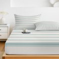 thumbnail image 6 of Twin XL Size Fitted Sheet Set - Turquoise Striped 2 Piece Bedding Sets 16" Deep Pocket Fitted Sheet with 1 Pillowcases, Farmhouse Pinstripes Geometric Color Brushed Microfiber Hotel Luxury Bed Sheets, 6 of 9