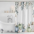 thumbnail image 3 of Green Blue Pumpkins Fall Shower Curtain, Waterproof Shower Curtains for Bathroom, Eucalyptus Leaves Thanksgiving Botanical Washable Fabric Bathtub Curtain Set Bath Decor with 12 Hooks 48"x72", 3 of 8