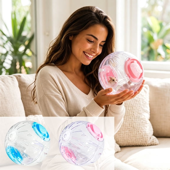 Clear Hamster Exercise Ball, Ventilation Holes, Turn Lock Closure, No Tools Assembly, for Hamsters, Gerbils, Small Pets, Blue, 1 Pack