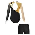 thumbnail image 2 of Lejafay Kids Girls Mesh Long Sleeve Gymnastics Leotards with Athletic Shorts Sets Biketard Dance Gold&Black 8, 2 of 7