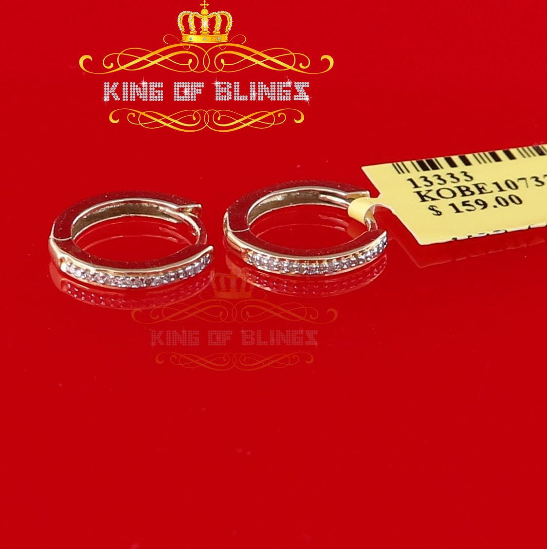 King of Bling's 0.10ct Diamond 925 Sterling Silver Yellow Hoop Stud Earrings For Men's / Women's