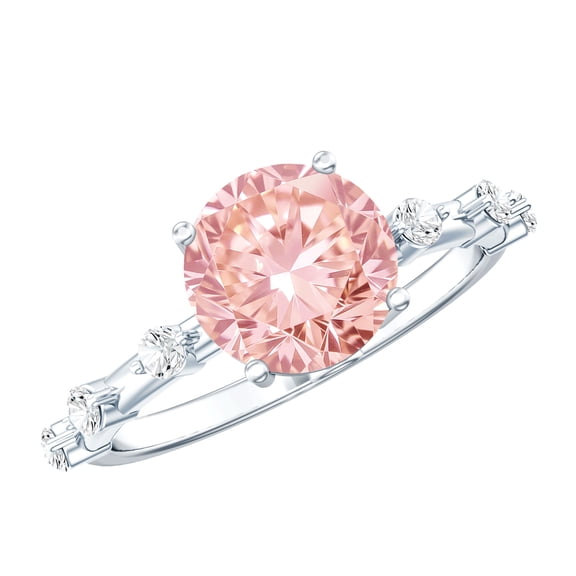 Rosec Jewels 3 Ct IGI Certified Lab Grown Pink Diamond Engagement Ring with White Diamond - VS1 Grade, 925 Sterling Silver, US 4.00