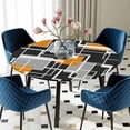 thumbnail image 5 of Elastic Fitted Round Tablecloth, Burnt Orange Black Geometric Waterproof Stretch Table Cover for 55"-60" Tables, Modern Color Block Abstract Washable Outdoor Tablecloths for Patio, Picnic, Camping, 5 of 9