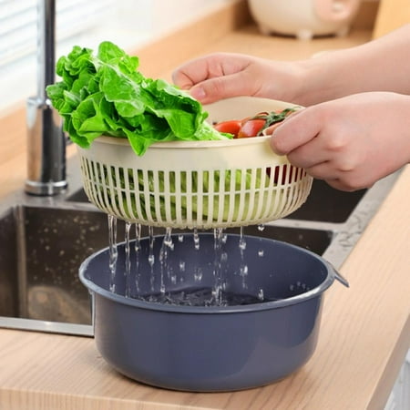 

7 Double Layer Washing Basket Drain Water Basket Portable Kitchen Plastic Skeleton Drainage Tao Rice Fruit Basket for Home Kitchen Cooking