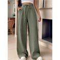 thumbnail image 4 of Women'S High Waist Slim Fit Draped Casual Tie Front Wide Leg Pants Army Green XXL, 4 of 9