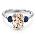 thumbnail image 3 of Gem Stone King 2.70 Ct Oval Peach Morganite Blue Sapphire 925 Sterling Silver Ring, 3 of 6