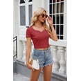 thumbnail image 5 of Summer New V-neck Solid Color Short-sleeved Slim Short T-shirt For Women, 5 of 8