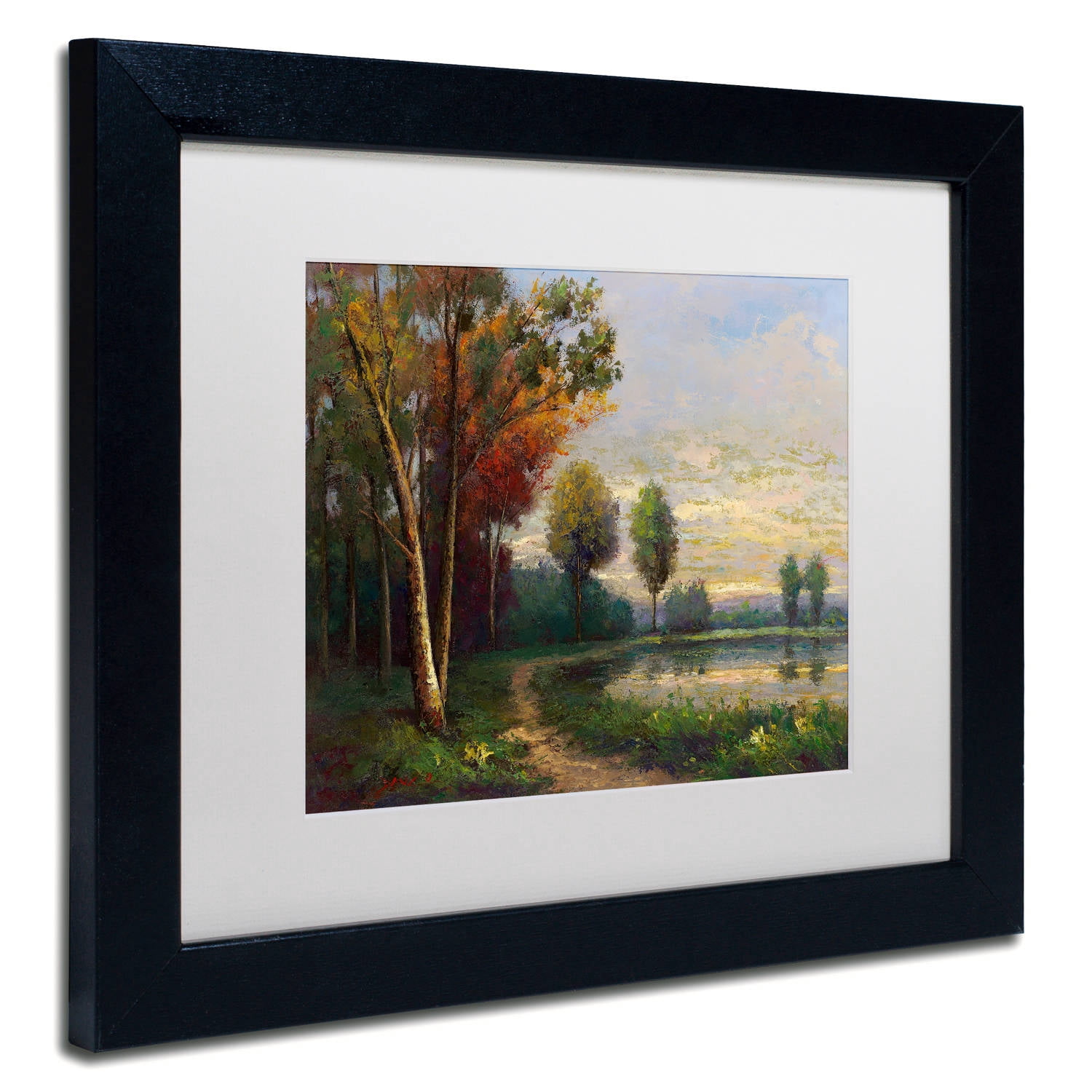 Trademark Fine Art "Landscape with a Lake" Canvas Art by Daniel Moises, White Matte, Black Frame