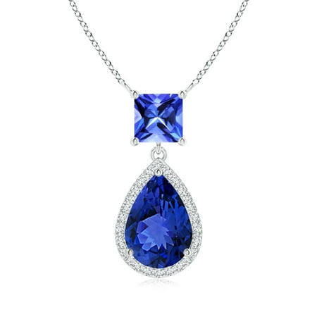 Black Friday Sale - Square and Pear Tanzanite Pendant with Diamond Halo in Silver (10x7mm Tanzanite) - (Best Black Friday Sales Uk)