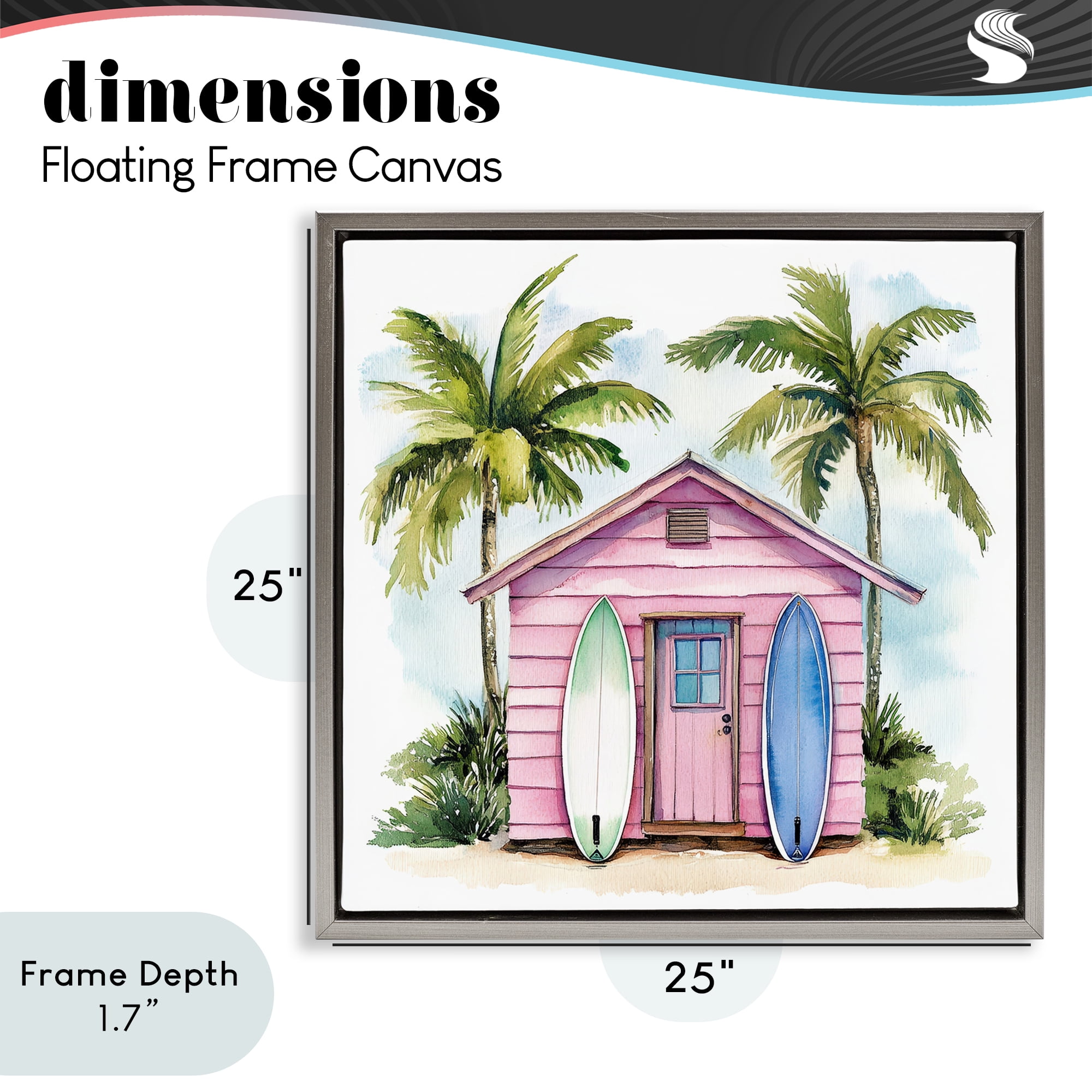 Stupell Industries Surf Shack Under Palms Gray Framed Floater Canvas Wall Art, design by Petal Prints Design