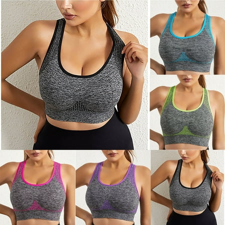 Feancey Limited Time Deals of The Day Womens Wireless Sports Bras Racerback High Impact Yoga Brassiere Color Block Strap Running T-Shirt Bra Comfy Seamless Workout Bras Hot Pink M