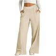 thumbnail image 3 of DPTALR Women's Ribbed Barrel Leg Wide Leg Comfy Fall Business Casual Lounge Pants,Khaki,Size M, 3 of 8