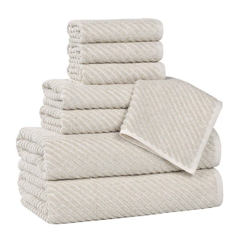 Superior Amelia Viscose Cotton Blend Medium Weight 8 Piece Towel Set, Beige