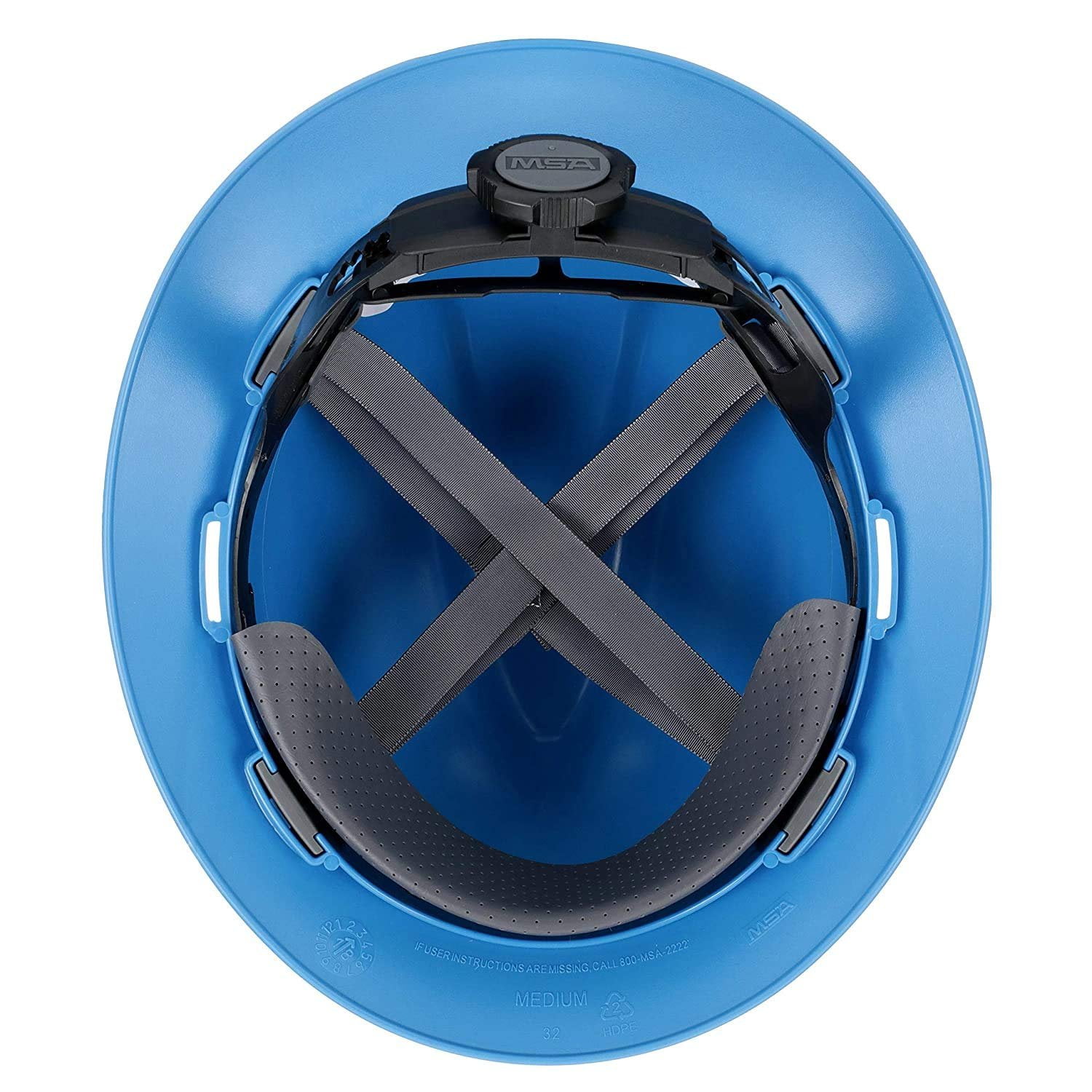 MSA 475368 V-Gard Full-Brim Hard Hat With Fas-Trac III Ratchet Suspension  Polyethylene Shell, Superior Impact Protection, Self Adjusting Crown-Straps - Standard Size in Blue