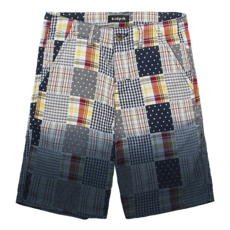 

KIDPIK Boys Cotton Patchwork Dip Dye Plaid Chino Short Size: 2 - 14