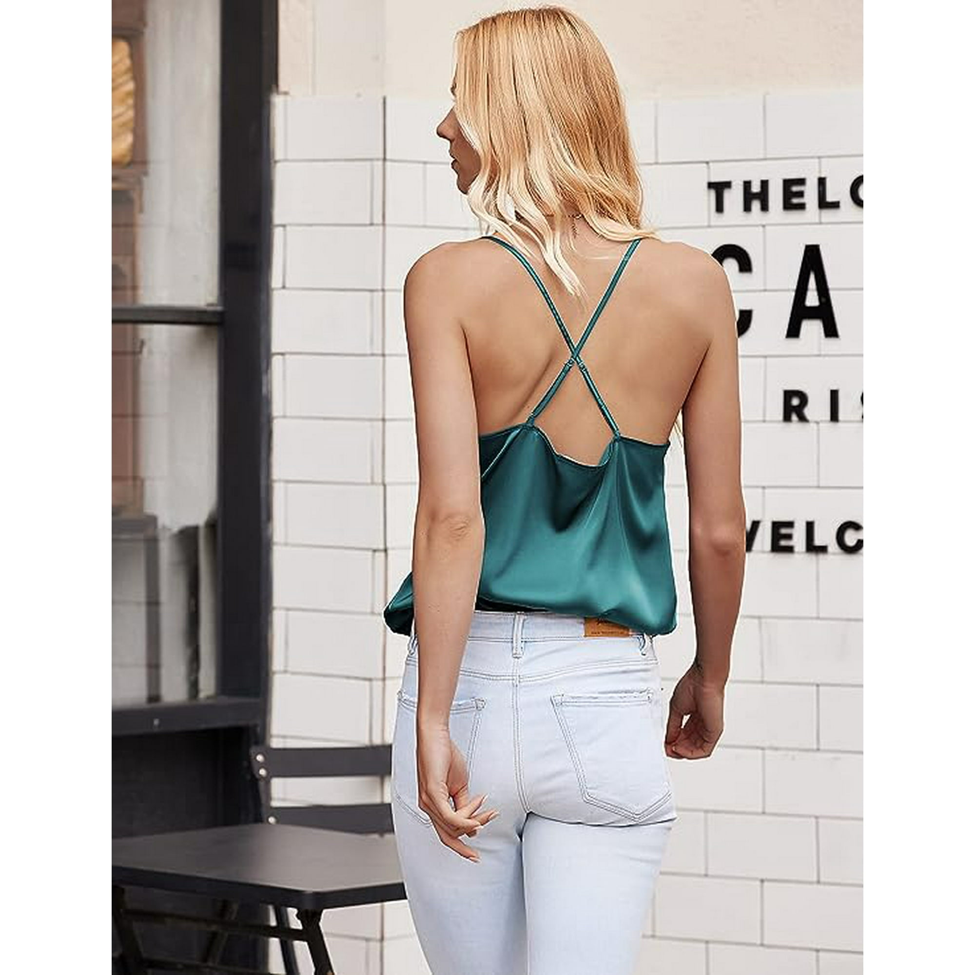 Cowl neck spaghetti strap top sale
