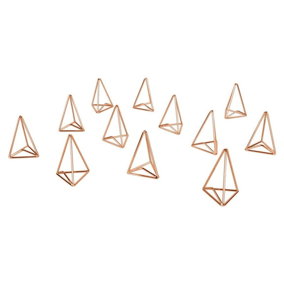 Koyal Wholesale Modern Metal Geometric Triangle Wedding Place Card Holders, Set of 12 Rose Gold Table Number Holders