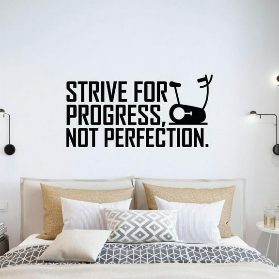 Strive For Progress Not Perfection - Exercise Workout Motivation Quotes Inspiration Quote Vinyl Wall Art Wall Sticker Wall Decal Home Gym Workout Area Fitness Sticker Decoration Size (12x30 inch)